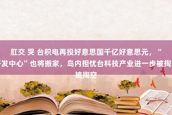 肛交 哭 台积电再投好意思国千亿好意思元，“研发中心”也将搬家，岛内担忧台科技产业进一步被掏空
