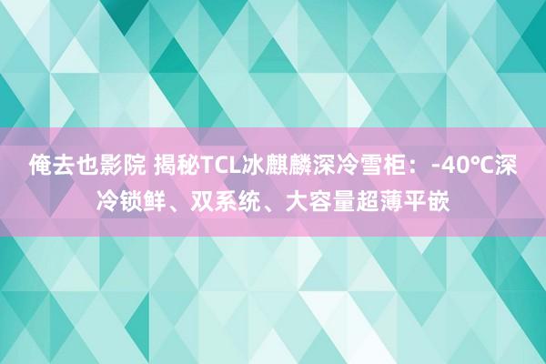 俺去也影院 揭秘TCL冰麒麟深冷雪柜：-40℃深冷锁鲜、双系统、大容量超薄平嵌
