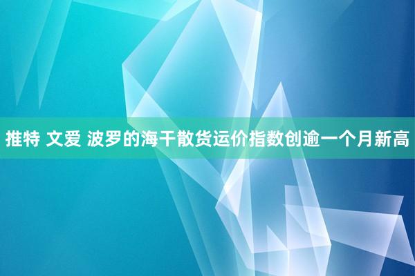 推特 文爱 波罗的海干散货运价指数创逾一个月新高