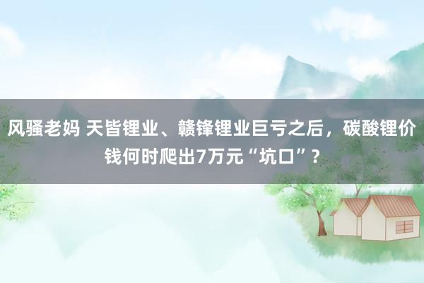 风骚老妈 天皆锂业、赣锋锂业巨亏之后，碳酸锂价钱何时爬出7万元“坑口”？