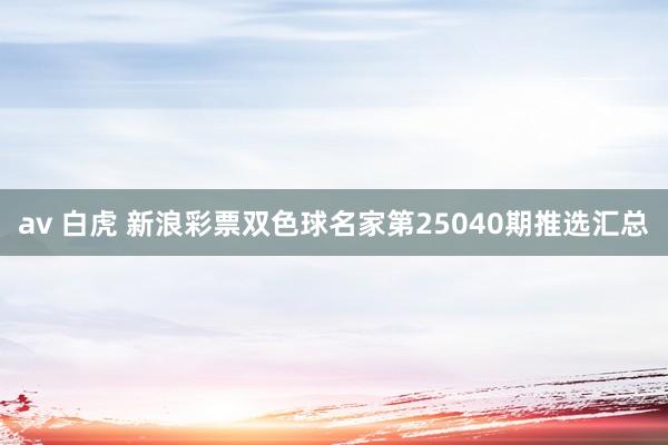 av 白虎 新浪彩票双色球名家第25040期推选汇总